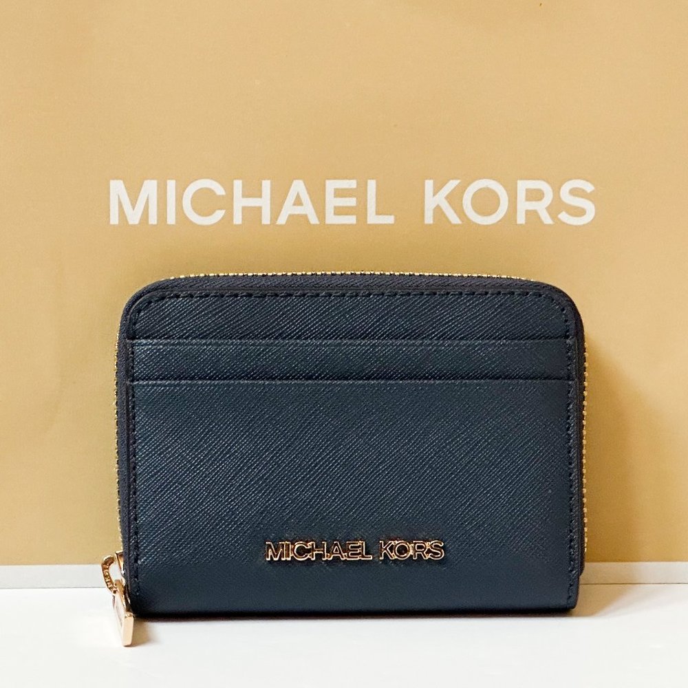 Michael Kors Jet Set Travel Card Case Zip Around Wallet Navy